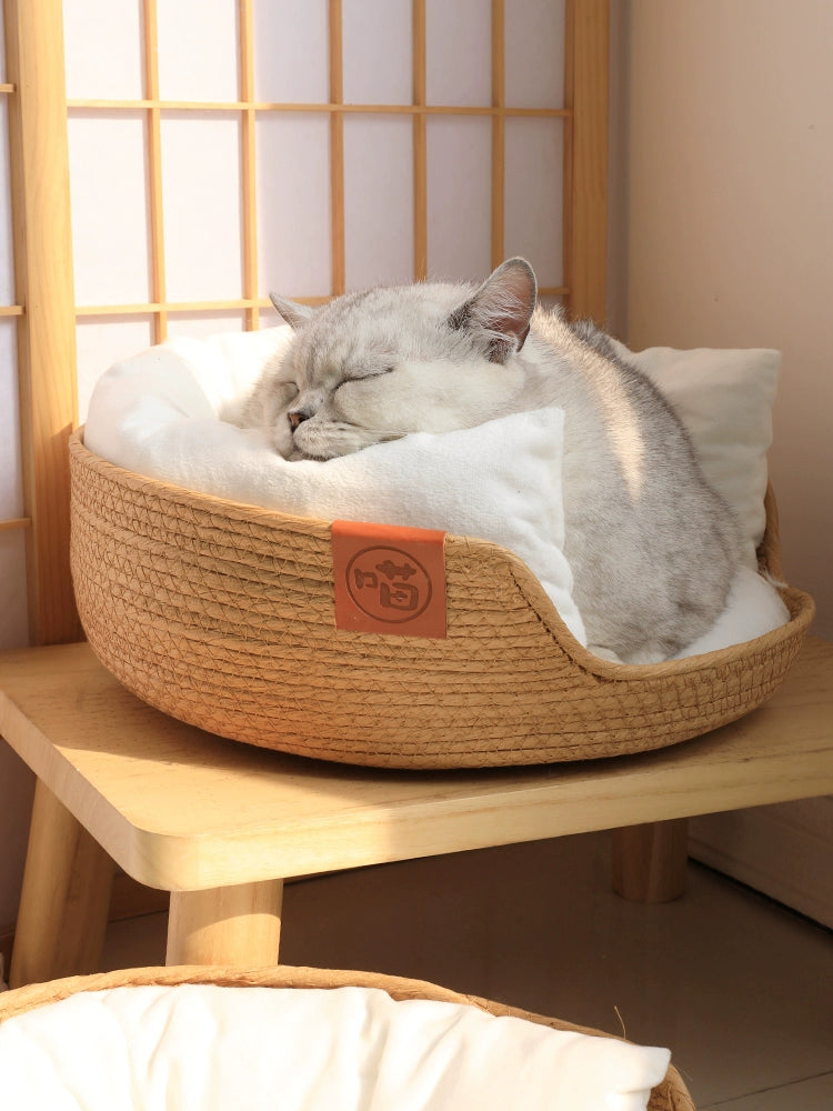 Cat Bed for Lazy Cat Chlorophytum Removable and Washable Rattan Cat Bed All Year Round Neutral Summer Cat Bed Internet Celebrity Cat Pet Bed