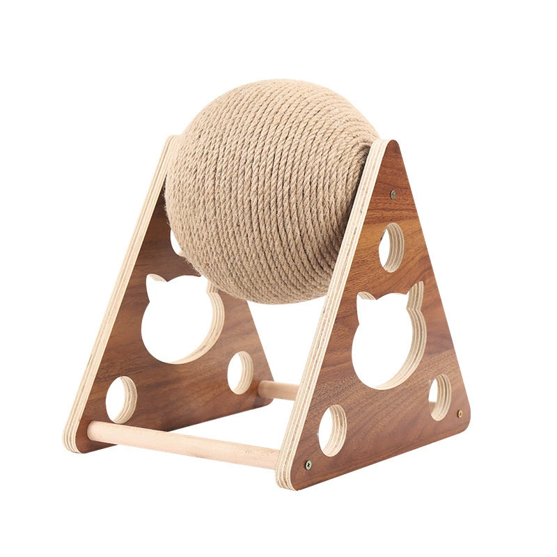 Cat Scratch Board Wooden Cat Grasping Ball Cat Grinding Claw Hand Wrapped Sisal Hemp Rope Cat Climbing Frame Scratching Pole Scratch-Resistant Cat Toy