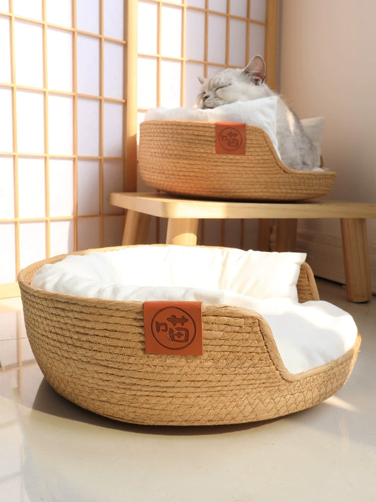 Cat Bed for Lazy Cat Chlorophytum Removable and Washable Rattan Cat Bed All Year Round Neutral Summer Cat Bed Internet Celebrity Cat Pet Bed