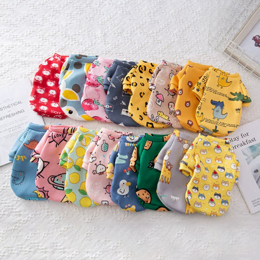 Print Cartoon Velvet Pet Clothes Puppy Clothes Small Size Dogs Teddy Cat Clothes Summer Sizes XS - S - M