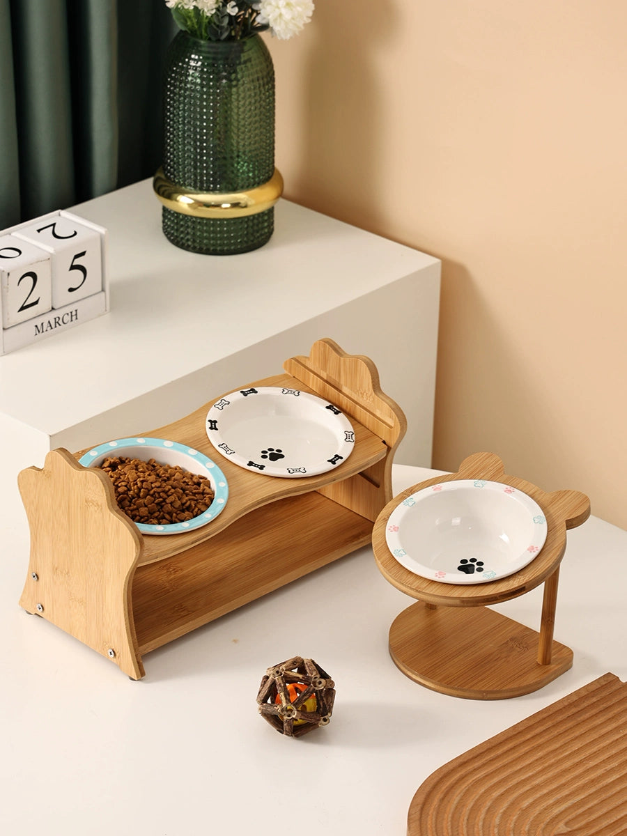 Ceramic Cat Bowl Shelf Protection Cervical Spine Anti-Black Chin Small Size Dogs Non Slip Anti-Tumble Teddy Adjustable Height Dog Bowl